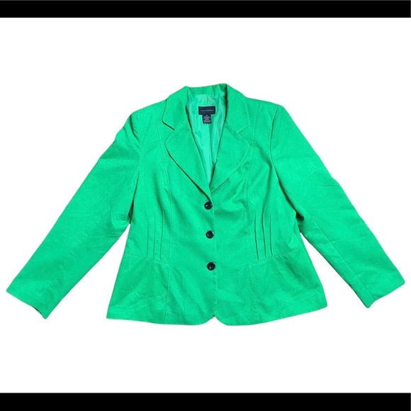 INVESTMENTS Faux Suede Button Front Blazer With Long Sleeves Apple Green Size 16 - Picture 1 of 9